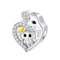 Silver elephant heart charm with cubic zirconia and gold accent for bracelets - Heart Elephant (CYT370)