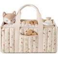Detailed view of beige quilted diaper bag with mushroom patterns and baby essentials - 38.1*25.4*17.8cm / Woodland Cream
