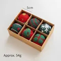 Boxed set of 6 red and green felt Christmas balls with festive snowflake patterns - Red & Green Christmas Tree Style / 6 Pcs/54g