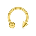 Golden stainless steel horseshoe nose ring with ball and cone end circular barbell - Spike & Ball / Gold