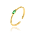 Detail of gold-plated textured ring featuring a marquise-cut emerald green gemstone - Adjustable Open / Green