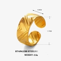 18K gold plated stainless steel open ring with adjustable geometric leaf pattern - Bumpy Geometric Texture Style (1198)