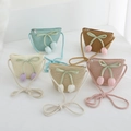 Chapeau de soleil en paille pour filles avec pendentifs tulipes en cinq couleurs pastel - Sac Tulipe Bleu Lac