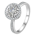 Elegant one carat high carbon diamond halo ring featuring a polished silver finish - Njz-156 [1 Carat] / Adjustable Open