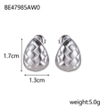 Detailed macro of silver teardrop earrings with woven texture, 1.7cm height and 1.3cm width - Waterdrop Weave Style (BE47985AW0)