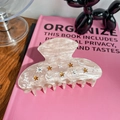 Pinza de pelo mármol rosa con lunas doradas y estrellas de diamantes de imitación - Patrón de mármol rosa / 9cm / Rosa 9CM