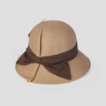 Elegant women's wide brim straw sun hat featuring a decorative dark brown bow accent - M (56-58cm) / Coffee