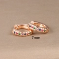 7mm rose gold hoop earrings with multi-colored pavé stones for women's daily wear - 7mm / Rose Gold