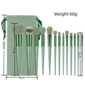 13-piece sage green makeup brush set with matching satin drawstring storage pouch - 13Pcs Greenery + Bag