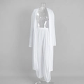 Detailed texture of white two-piece long cardigan and elastic cuff pants beach set - S / White