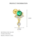 Classic 925 sterling silver stud earring with emerald green zircon and measurement markers - Square Style (E4771) / Gold