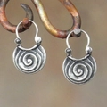 Vintage oxidized silver gypsy style earrings with geometric spiral pattern design - Vintage Scroll