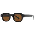 Schicke rechteckige Sonnenbrille mit dickem schwarzem Rahmen und braunen Gläsern - Schwarzer Rahmen Tee Gläser