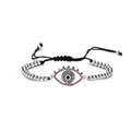 Verstellbares Kupferarmband mit Evil Eye Motiv und rosa-schwarzen Zirkonia-Steinen - Silber