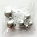 Set of 7 silver metallic cake topper balls in various sizes on wire for dessert decoration - Silver Balls S/M/L 6pcs Set