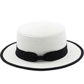 Cappello di paglia a cima piatta con nastro nero e bordo rifinito a contrasto - Bianco / M (56-58cm)