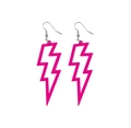 Detailed view of pink acrylic lightning bolt earrings with secure silver metal hooks - Rose Red