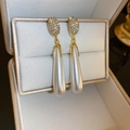 Elegant gold drop earrings featuring sparkling micro-pave crystals and white teardrop pearls - Teardrop Pearl Style (3#) / Gold-White