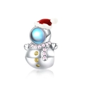 S925 sterling silver snowman charm with red enamel hat and colorful zircon stones - 925 Sterling Silver / Snowman Style (PC1739)