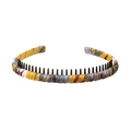 Non-slip headband with comb teeth featuring yellow and grey abstract patterned fabric - 127 Pattern-Grey Yellow