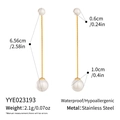 Gedetailleerde afmetingen van lange roestvrijstalen oorbellen met dubbele witte parels - 18K Goud Lange Ketting Parel Oorbellen (YYE023193)