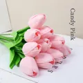 Lifelike candy pink PU tulips bouquet for home decoration placed on white magazine - Candy Pink