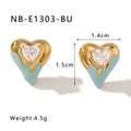 Gouden hartvormige oorbellen met muntgroen emaille en glinsterend zirkoon - Blauw