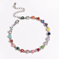 Detail view of silver bracelet with colorful heart evil eye charms and zircons - Silver Tone Colorful Charm Style (White Gold 1)