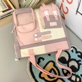 Pink, beige and purple patchwork canvas backpack with multiple utility pockets - Shoulder Bag / Pink