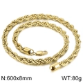 Golden 8mm thick braided twist rope chain necklace in 600mm length with lobster clasp - Gold 600x8mm