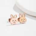 Minimalist rabbit stud earrings in rose gold finish with hollow-out cartoon bunny design - Rabbit Rose Gold