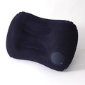 Navy blue inflatable U-shaped travel neck pillow with built-in manual press pump - Flocking/Velvet / Square Pillow / Dark Blue