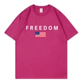Fuchsia cotton freedom t-shirt with American flag print for men and women - Rose Red
