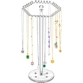 Rotating acrylic necklace organizer with clear hooks and a stable circular base stand - Hexagonal Rotating Necklace Rack