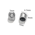 Silver stainless steel 8mm cord end cap connector with detailed size measurements - 5mm Hole / Steel