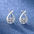 Silver twisted stud earrings with clear round center stone and pave set accents - Cross-shaped Round Earrings Led-105