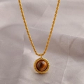 French vintage tiger eye stone pendant with golden twist chain necklace for women - Vintage Rope Chain Tiger Eye Necklace