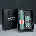Green vacuum flask set with two matching cups in a premium business gift box and bag - 1 Bottle + 2 Cups Set / Green Zirconia Set