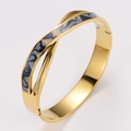 Cross design gold stainless steel bracelet with blue and white striped enamel details - Blue and White Striped Details (Style 3)