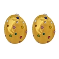 Französische Vintage-Goldohrringe in Ovalform mit bunten geometrischen Straßsteinen - Gold (EH120)