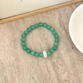 Artistic green agate beaded bracelet with a white barrel bead for minimalist women - Green Cat's Eye with White Abacus Beads