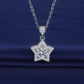 Sparkling silver star pendant necklace with cubic zirconia and round center stone - Tz-28
