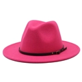 Cappello fedora classico in lana fucsia con tesa larga e cinturino nero decorativo - Regolabile / Rosa Rosso