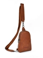 Brown faux leather crossbody bag with lychee texture and adjustable shoulder strap - Brown Leather