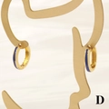 Detailed close-up of 18K gold-plated hoop earrings with dark blue enamel inlay on a stand - 3*15mm / Blue