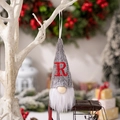 Christmas gnome ornament with grey knitted hat and red embroidered letter R detail - Letter R