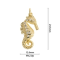 Detail view of a gold-plated seahorse pendant with clear zircons, size 24.5mm by 12.6mm - DZ-3004 Seahorse (Smooth)