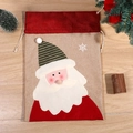 Linen Christmas drawstring gift bag with Santa Claus applique and red ribbon tie - Santa Claus / Large 50*34cm