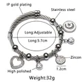 Evil Eye stretch bangle in silver stainless steel with heart and star moon charms - A-Steel Heart Shell Moon Style