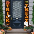 Halloween Trick or Treat spandoeken met pompoen en spook motieven op de voordeur - Stijl D